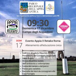 Appia Rugby e Retake Roma Parco degli Acquedotti Allenamento all'educazione civica